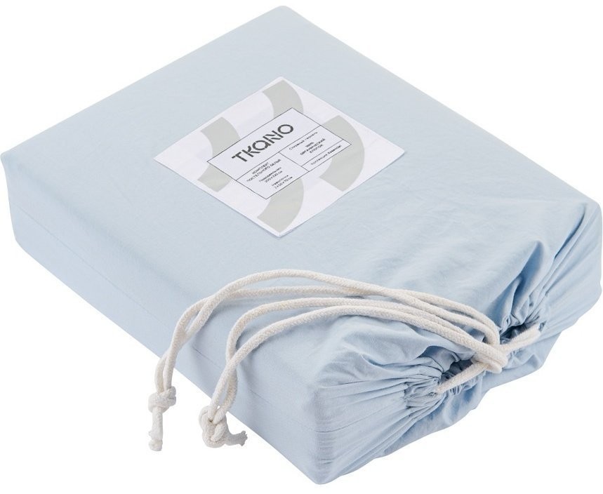 Комплект постельного белья двуспальный небесно-голубого цвета из органического стираного хлопка из коллекции essential (69369)