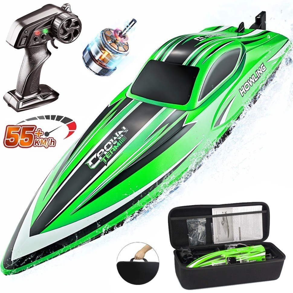Радиоуправляемый катер Chasing Waves PRO с сумкой (41 см, 55 км/ч, Brushless) (HJ818PRO-GREEN-BAG)