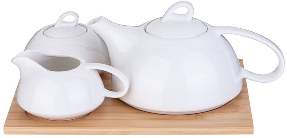 Набор для чая lefard "native" 3 пр.: чайник, сахарница, молочник на дерев. подставке (587-197)