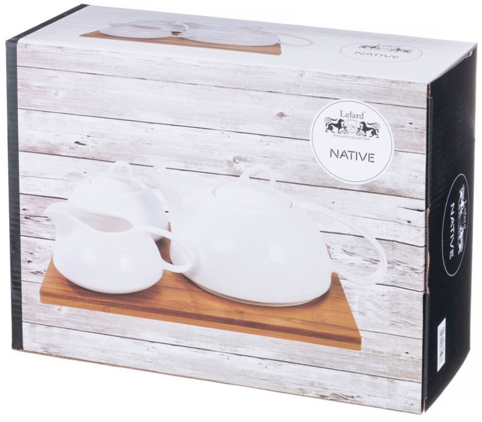 Набор для чая lefard "native" 3 пр.: чайник, сахарница, молочник на дерев. подставке (587-197)