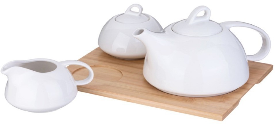 Набор для чая lefard "native" 3 пр.: чайник, сахарница, молочник на дерев. подставке (587-197)