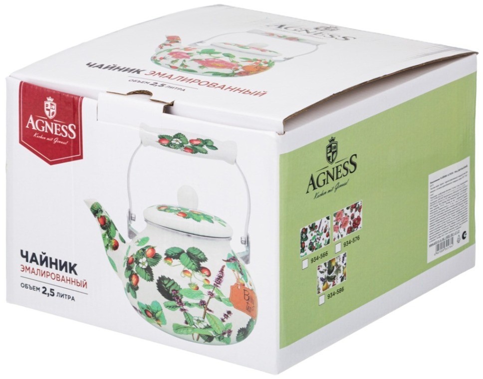 Чайник agness  эмалированный серия "фруктовая корзина", 2,5 л (934-566)