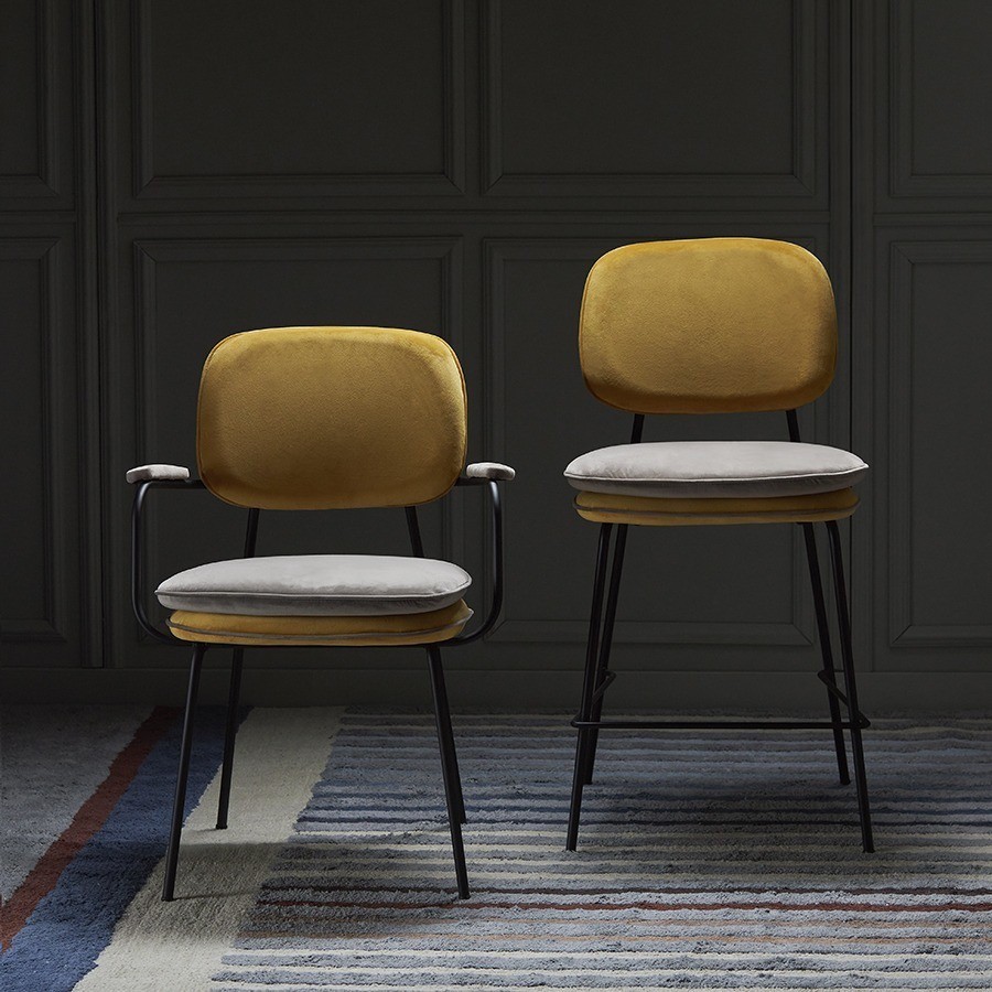 Стул полубарный pea, велюр, желтый/бежевый (77073)