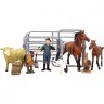 Игрушки фигурки в наборе серии "На ферме", 8 предметов: лошади, овца, кролик, петух, утка, фермер, ограждение-загон, инвентарь (ММ205-026)