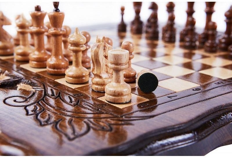 Шахматы + нарды резные с Араратом 30 с ручкой, Haleyan (28268)