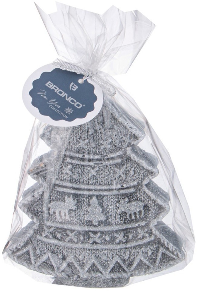 Свеча bronco фигурная "ель" серая с блеском 13,5*15,5 см (315-357)