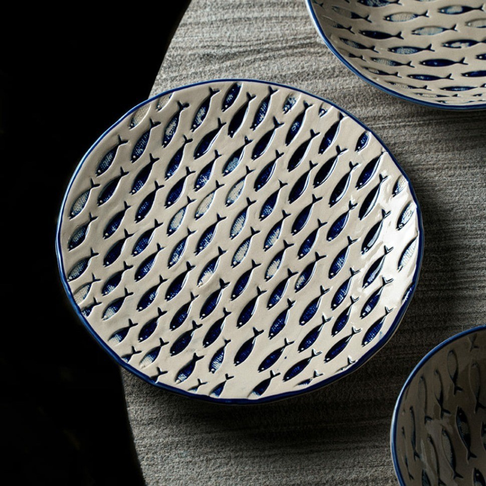 Тарелка LTHA034BB003290, 29 см, каменная керамика, beige, blue, LE COQ