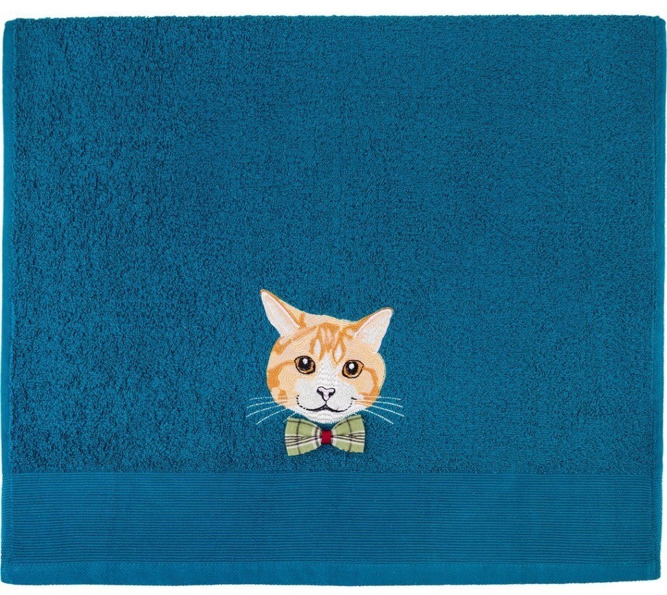 Полотенце "котик",50*90. махра,изумрудный,100% хлопок 400гр\м SANTALINO (850-330-62)