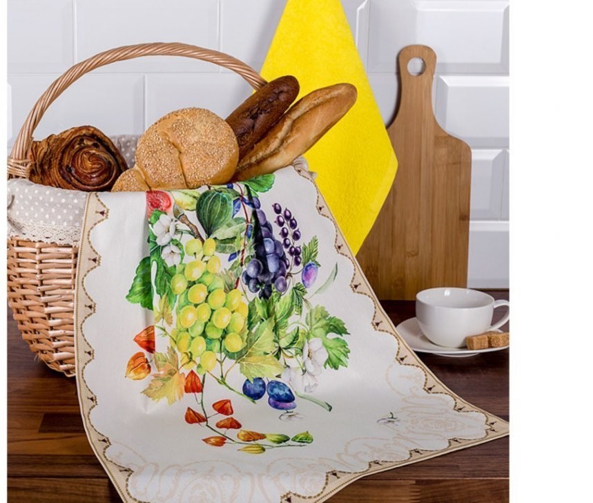 Комплект полотенец из 2х шт  "натюрморт" 40*70 см.,40*40 см. 100% хлопок,твилл+махра жёлтое SANTALINO (850-708-65)