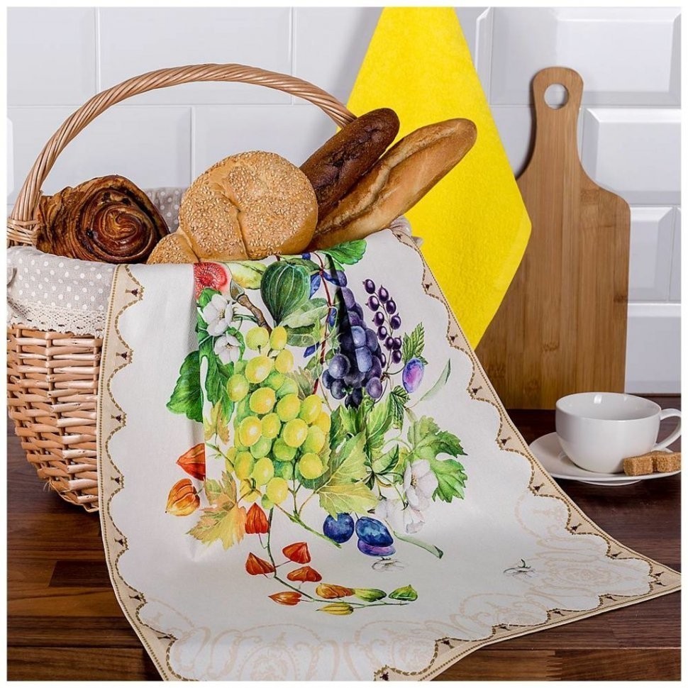 Комплект полотенец из 2х шт  "натюрморт" 40*70 см.,40*40 см. 100% хлопок,твилл+махра жёлтое SANTALINO (850-708-65)