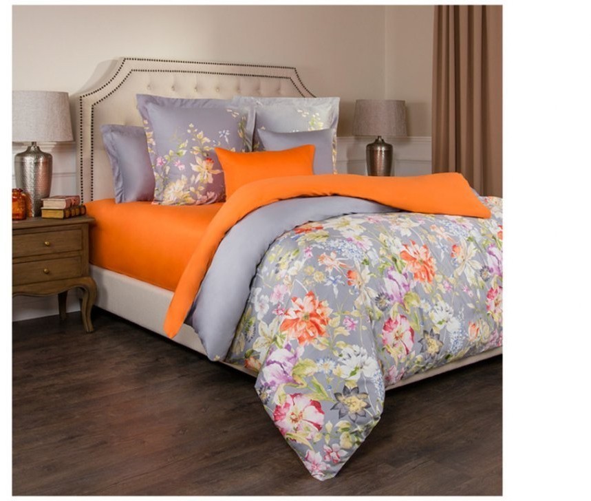 Кпб 2-х сп "пастораль",х\б 100%,оранжевый+серый под 175*215 -1шт., пр 240*240 -1шт., нав 70*70*5-2шт SANTALINO (985-211)