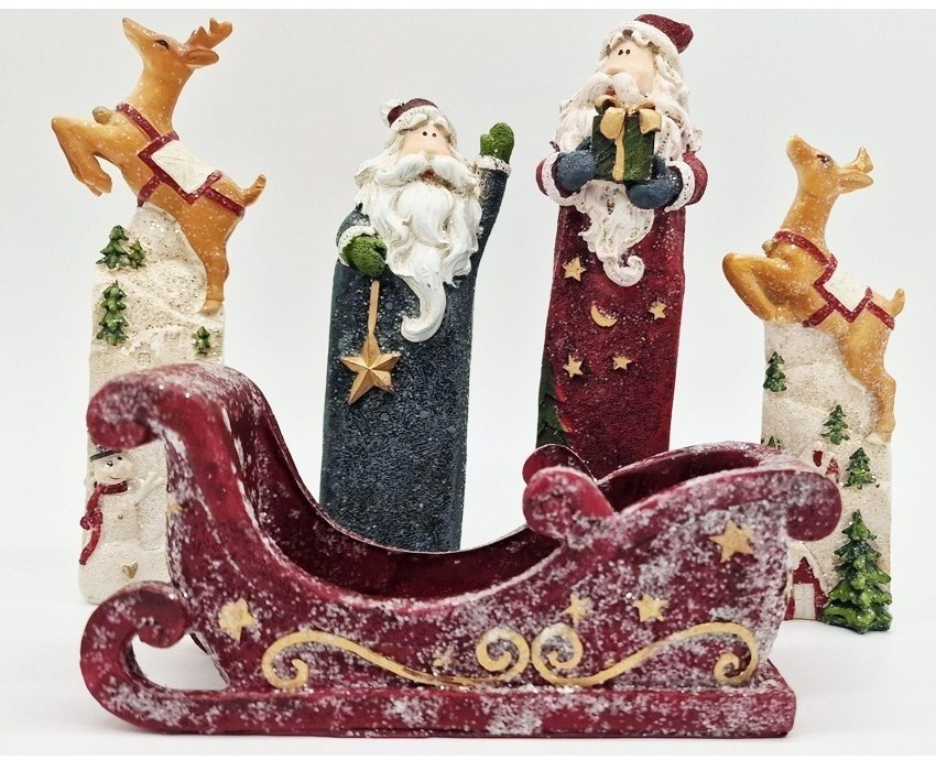 Набор из 5-ти фигурок 2 Деда Мороза, сани, 2 оленя Lefard (162-236-1)