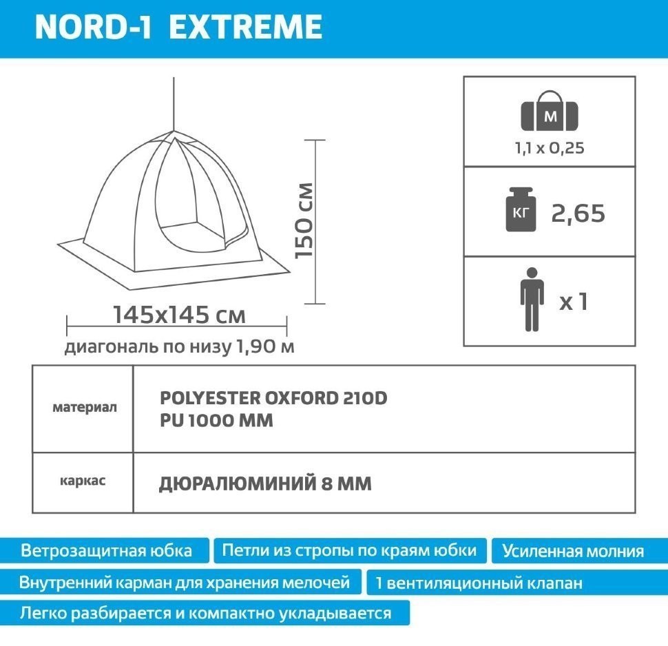 Зимняя палатка автомат Helios Nord-1 Extreme (69854)