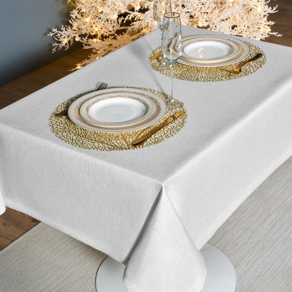 Скатерть 110х140 cm прямоугольная, "феерия. серебро", цвет: белый, tm lefard, полиэстер 100% (кор=34 (986-004-19)