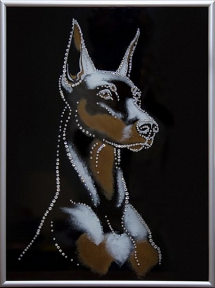 Картина Символ года Доберман с кристаллами Swarovski (1928)