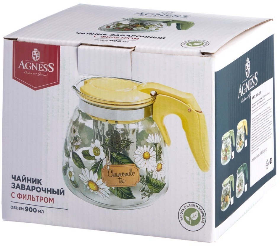 Заварочный чайник agness с фильтром "земляника" 900 мл. (885-108)