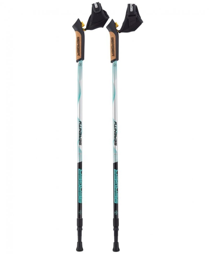 Скандинавские палки Serenity, 77-135 см, 2-секционные, серебристый/черный/мятный, для треккинга (1527732)