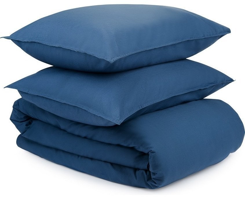 Комплект постельного белья двуспальный темно-синего цвета из органического стираного хлопка из коллекции essential (69373)