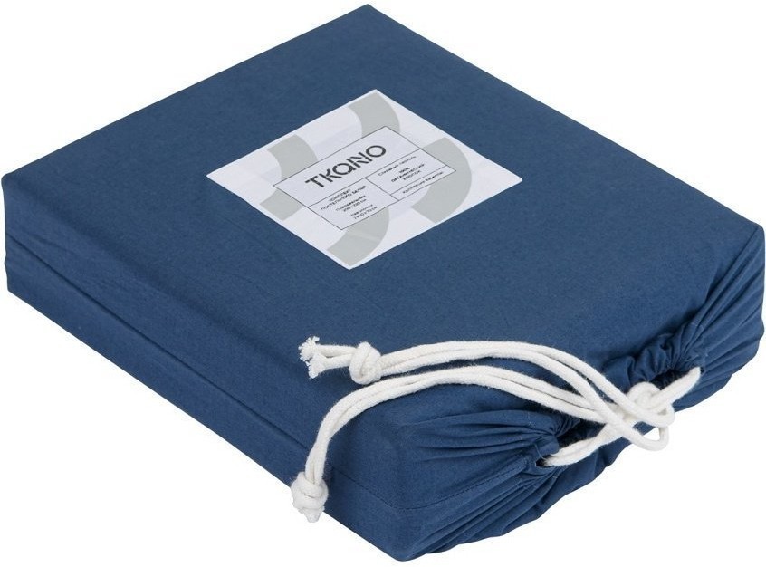 Комплект постельного белья двуспальный темно-синего цвета из органического стираного хлопка из коллекции essential (69373)