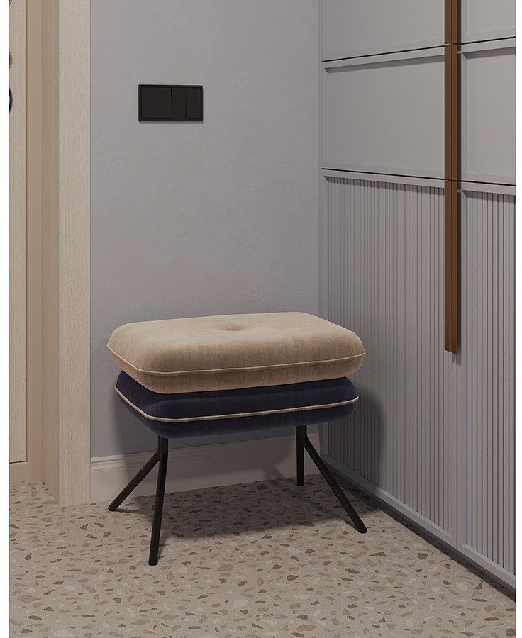 Пуф pea, велюр, бежевый/темно-синий (76130)