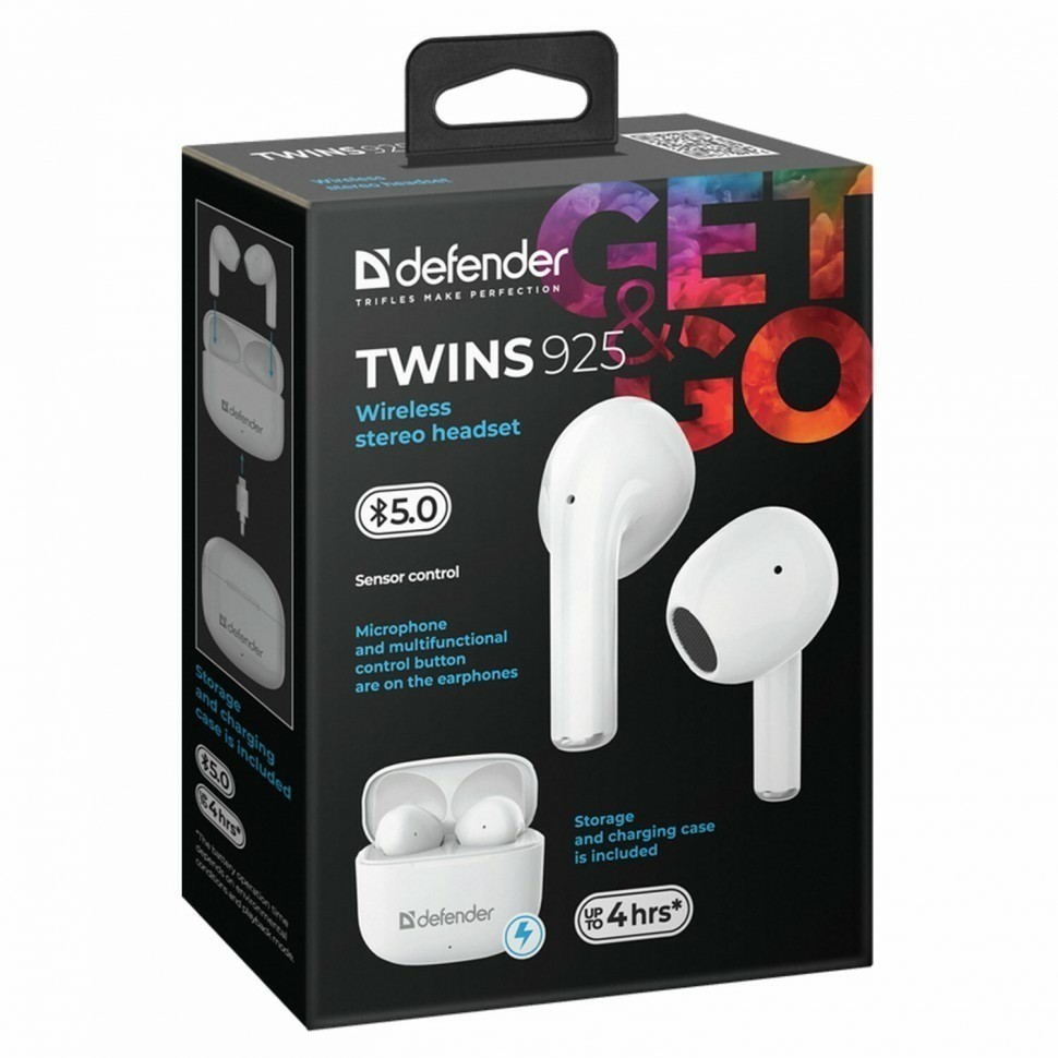 Наушники с микрофоном гарнитура DEFENDER TWINS 925 Bluetooth беспроводные белые 513852 (94438)