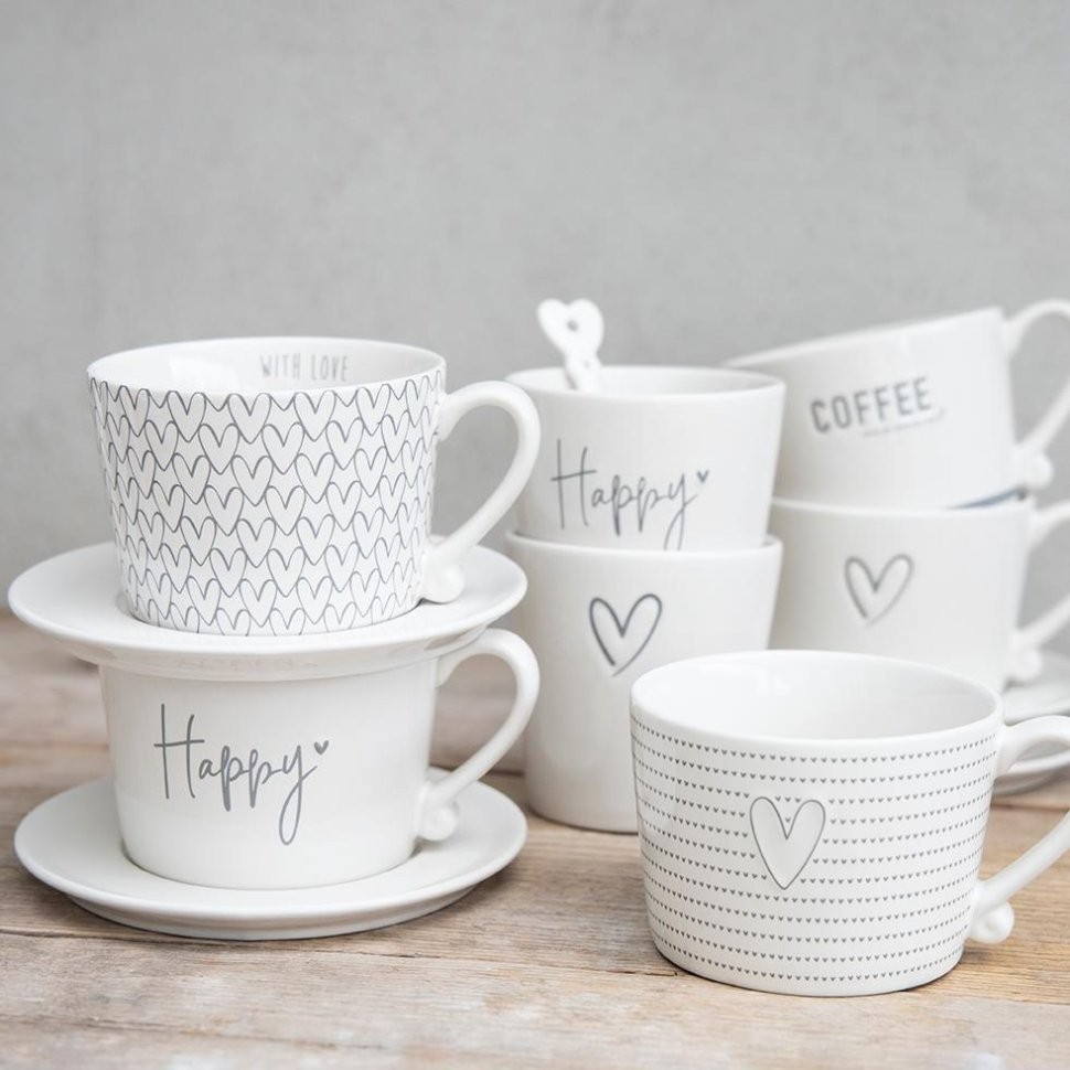 Bastion Collections Кружка White Нeart Pattern Grey RJ/CUP 015 GR