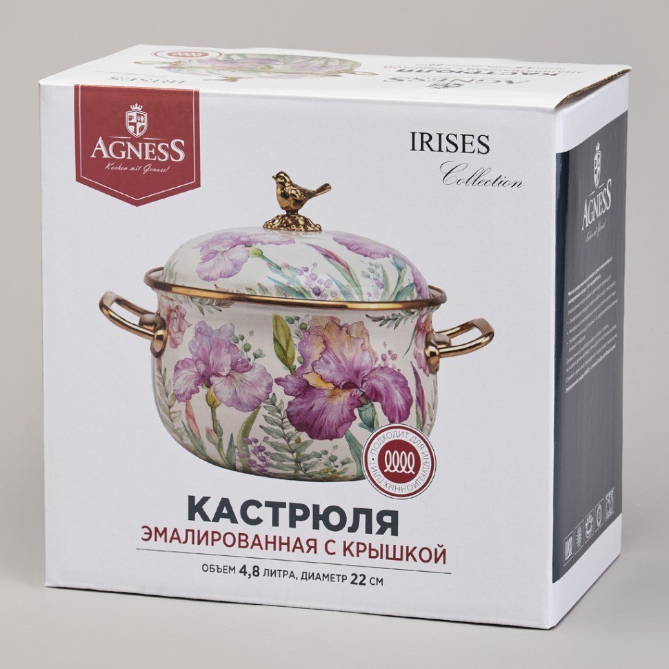 Кастрюля agness эмалированная с крышкой, серия фландрия, 4,8л, диа.22см (950-594)