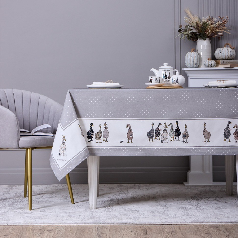 Скатерть "family farm" 160х220см , 100% хлопок, серый, твил, пропитка Lefard (850-750-21)