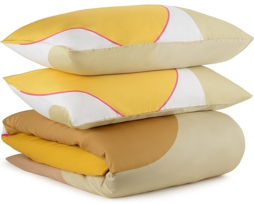 Комплект постельного белья полутораспальный из сатина горчичного цвета с авторским принтом из коллекции freak fruit (70518)