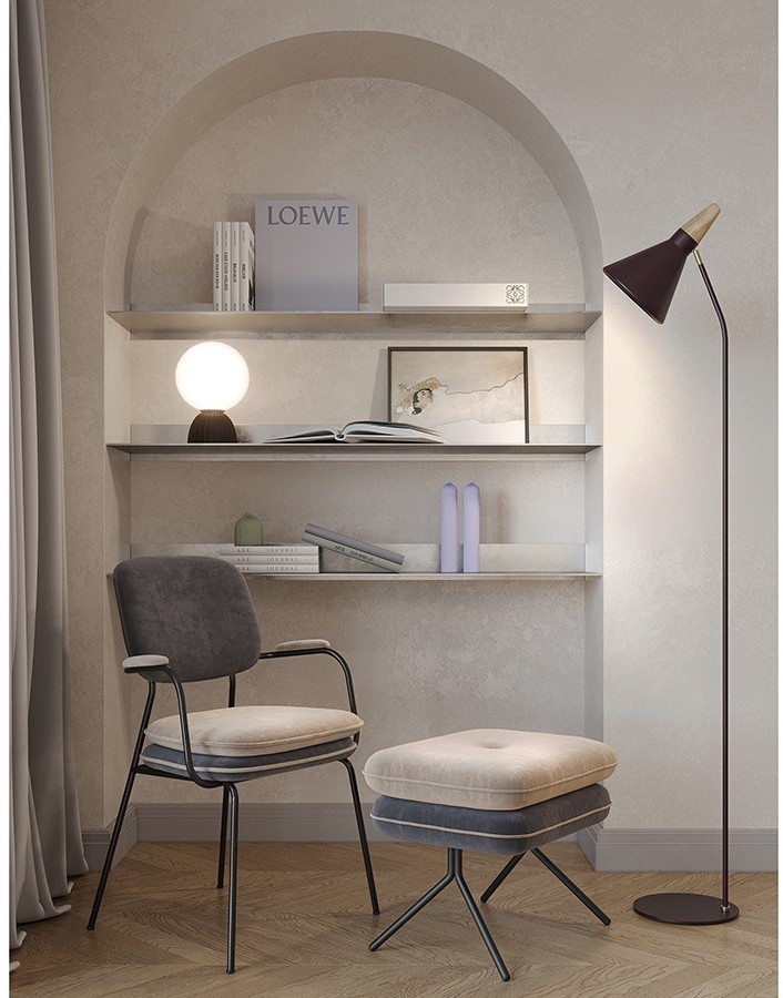 Пуф pea, велюр, бежевый/темно-серый (76129)