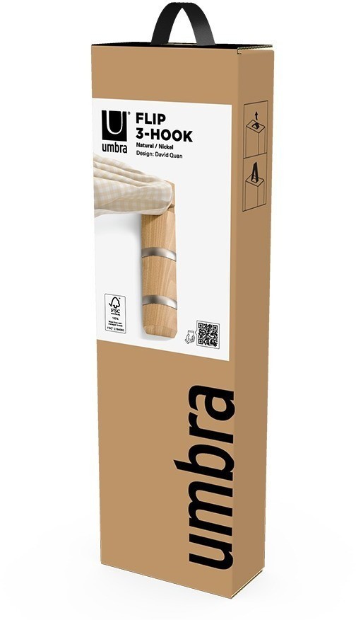 Вешалка настенная flip, 3 крючка, натуральное дерево (78702)