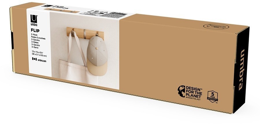 Вешалка настенная flip, 3 крючка, натуральное дерево (78702)