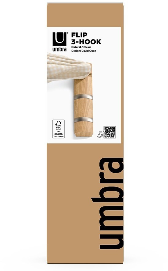 Вешалка настенная flip, 3 крючка, натуральное дерево (78702)