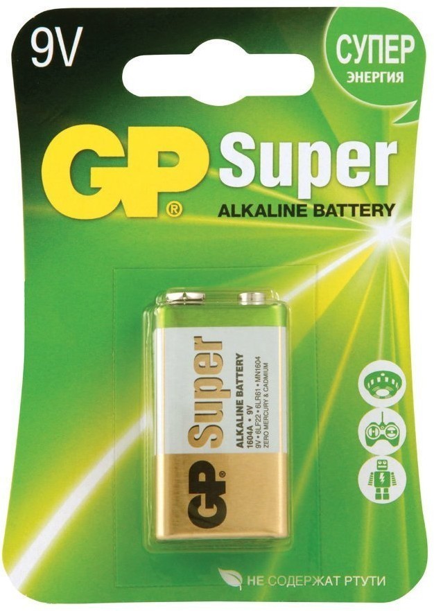 Батарейка алкалиновая GP Super 6LR61 (Крона) 1 шт 1604A-BC1 (453561) (4) (66438)