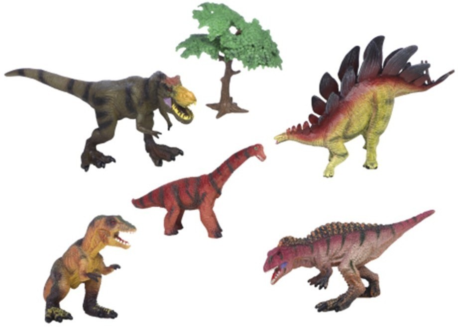 Динозавры и драконы для детей серии "Мир динозавров": брахиозавр, 2 тираннозавра, акрокантозавр, стегозавр, дерево (набор фигурок из 6 предметов) (MM216-079)