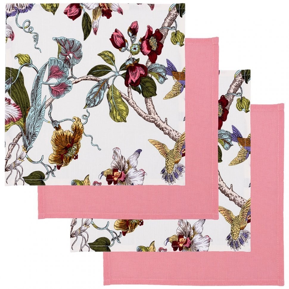 Комплект салфеток из 4-х шт "парадиз" 40х40см , 100% хлопок,белый+розовый. SANTALINO (850-819-8)