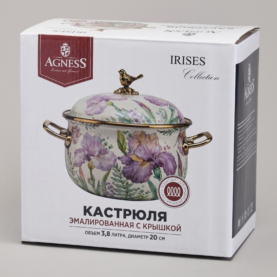 Кастрюля agness эмалированная с крышкой, серия фландрия, 3,8л, диа.20см (950-593)