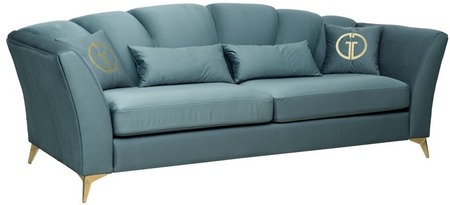 Диван Annette трехместный без мех,велюр бирюз.Colt1004/зол 250*100*95 (TT-00012928)