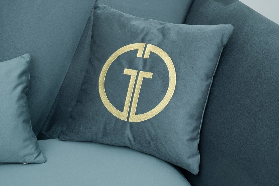 Диван Annette трехместный без мех,велюр бирюз.Colt1004/зол 250*100*95 (TT-00012928)