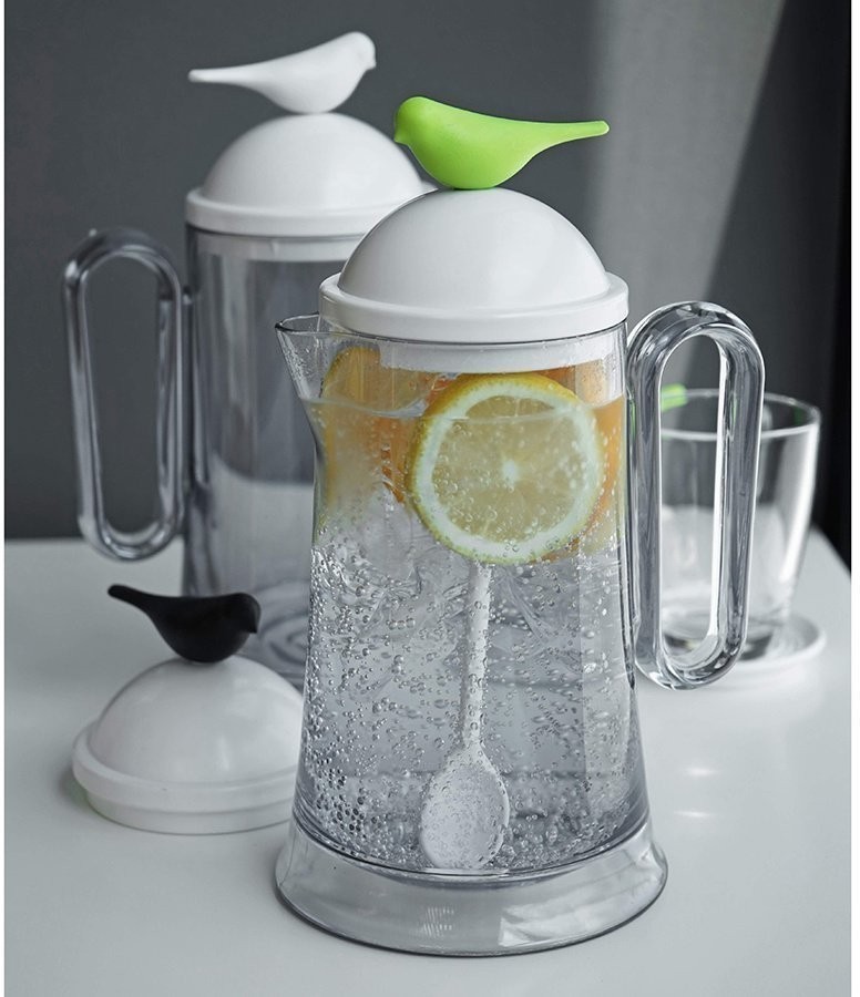 Кувшин с ложкой sparrow, белый с зеленым декором (64751)