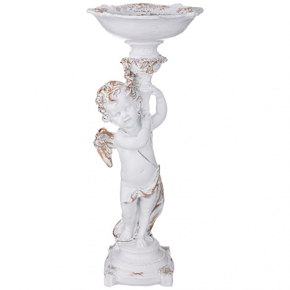 Фигурка декоративная "ангел держит чашу" цвет:белый с позолотой 46*20*18см ИП Шихмурадов (169-563)