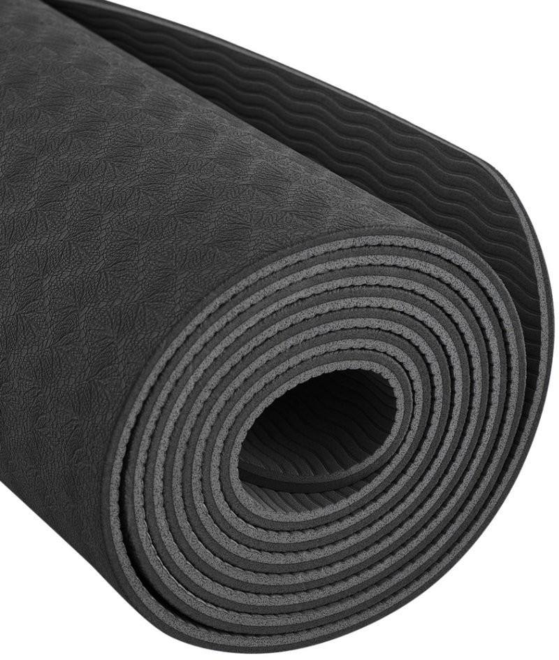 Коврик для йоги и фитнеса FM-201, TPE, 183x61x0,4 см, черный/серый (2104797)