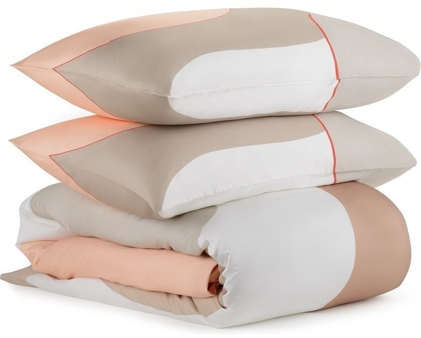 Комплект постельного белья из сатина бежевого цвета с авторским принтом из коллекции freak fruit, 150х200 см (70510)