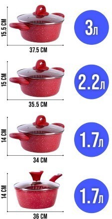 Набор кастрюль с крышками с антипригарным покрытием MAYER BOCH (28344-28345-28346-40547Н)