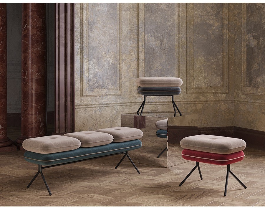 Пуф pea, велюр, бежевый/бордовый (76126)