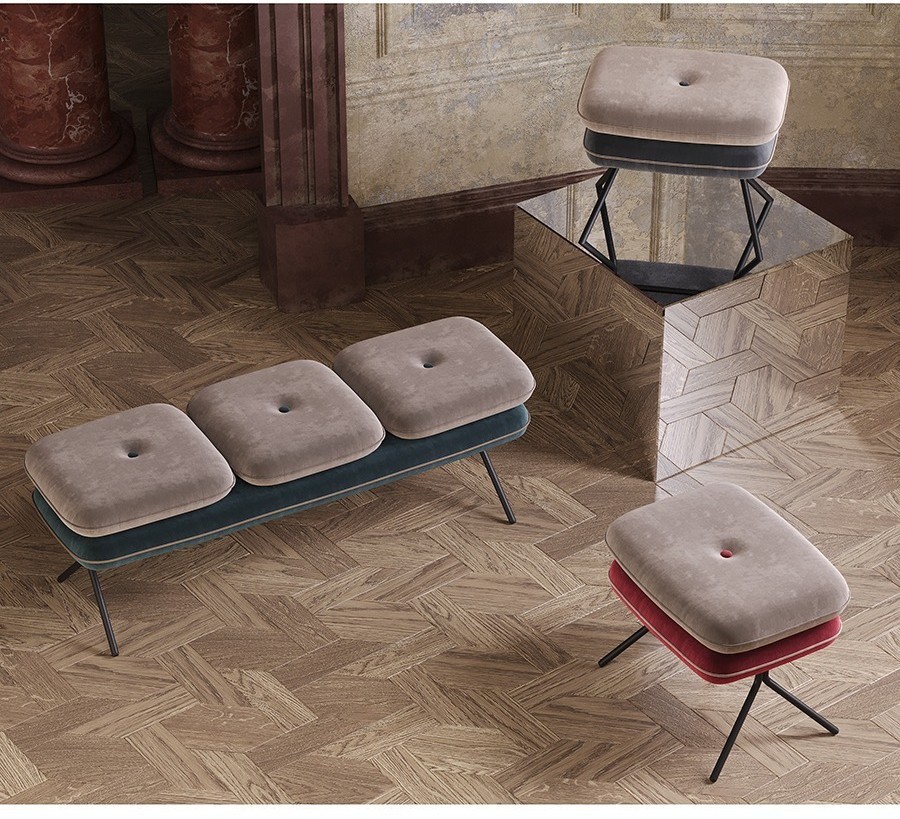 Пуф pea, велюр, бежевый/бордовый (76126)