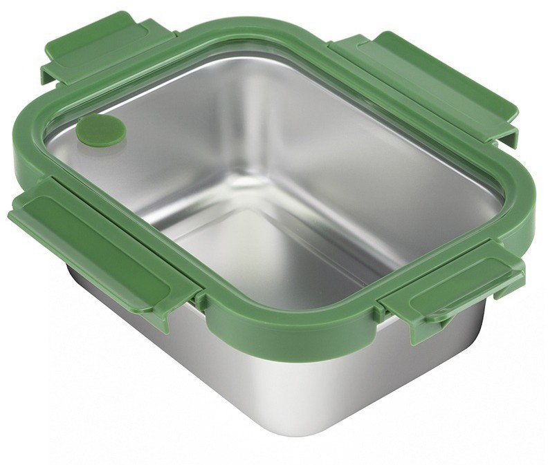 Ланч-бокс стальной со стеклянной крышкой, 1,2 л, зеленый (75159)