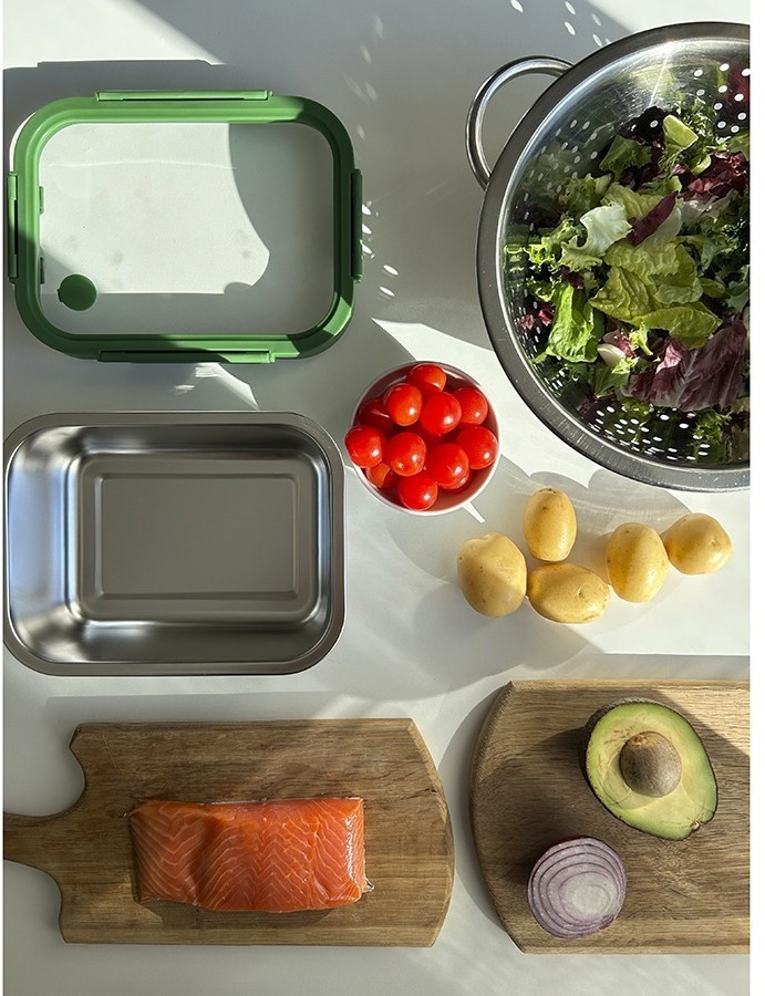 Ланч-бокс стальной со стеклянной крышкой, 1,2 л, зеленый (75159)