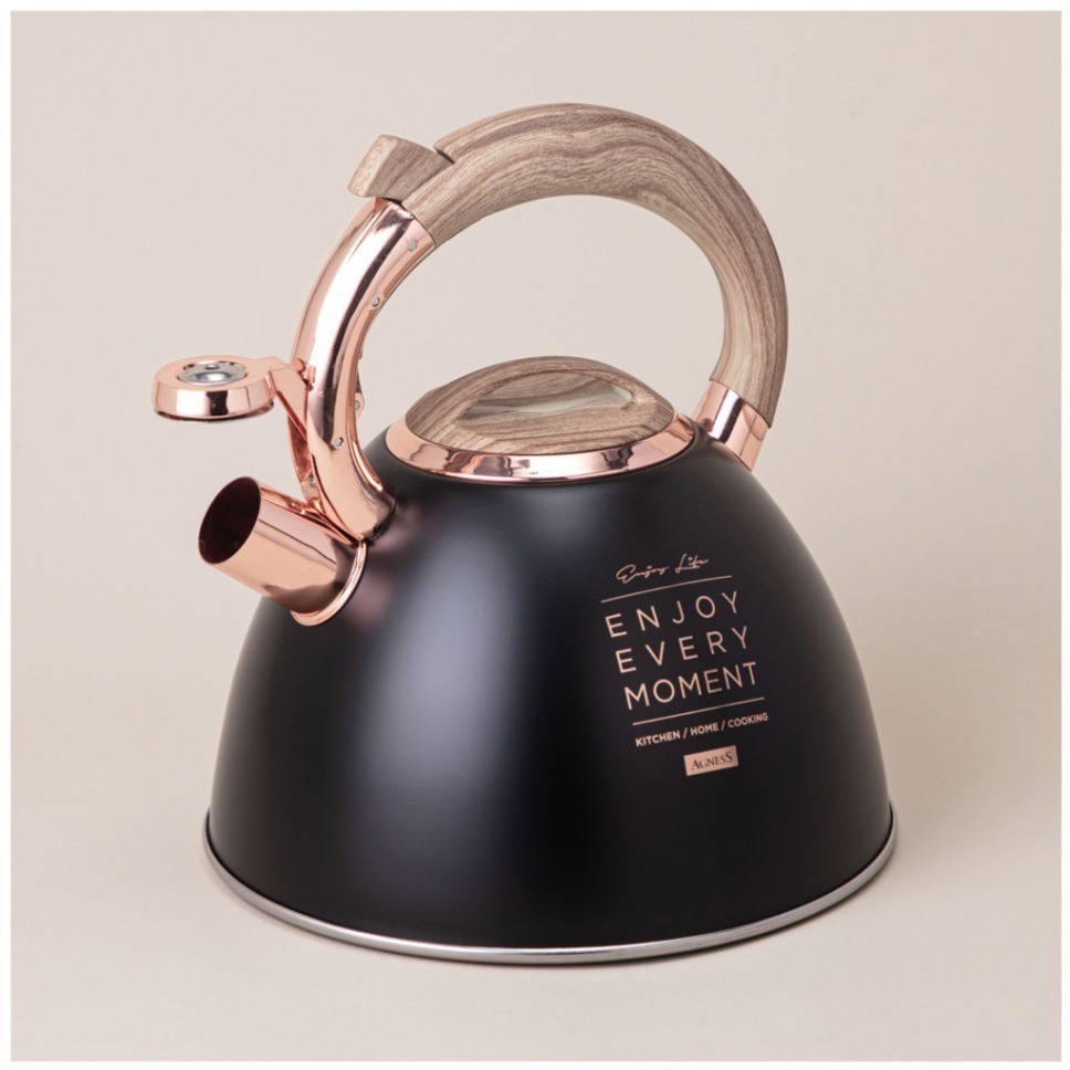 Чайник agness со свистком, серия тюдор, 3,0 л термоаккумулирующее дно, индукция (908-072)