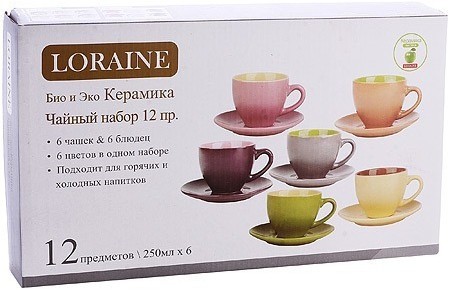 Чайный сервиз на 6 персон 12 предметов 250 мл LORAINE (30451)